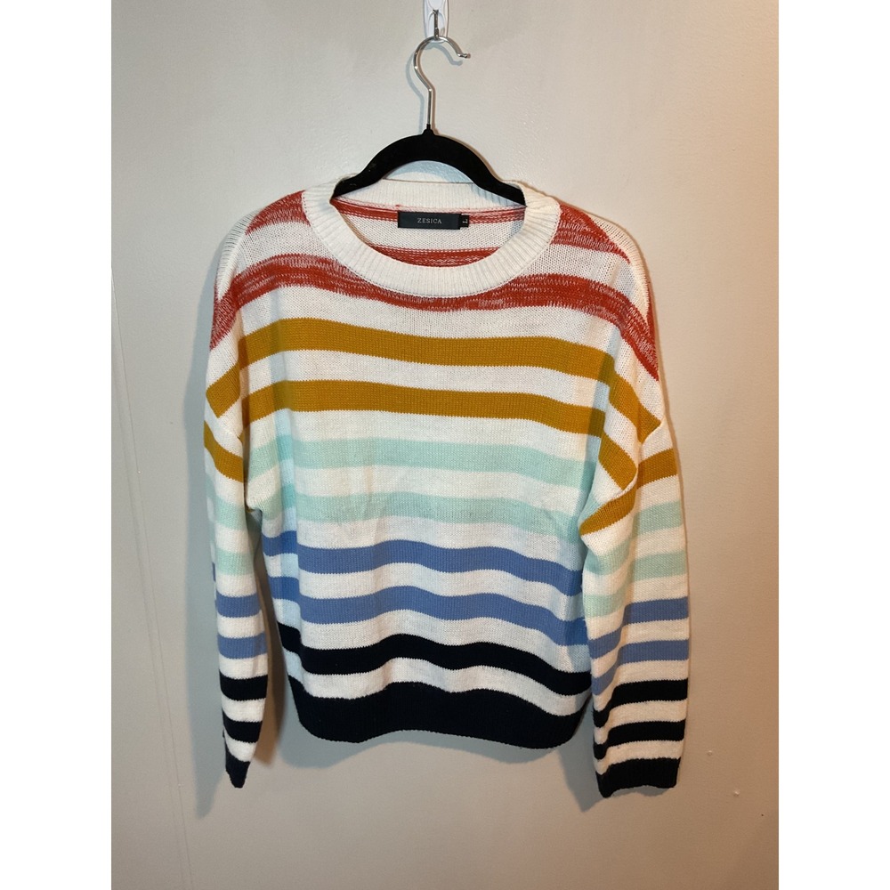 ZESICA Striped Knit Sweater‎ Large Multicolor Crew Neck Pullover